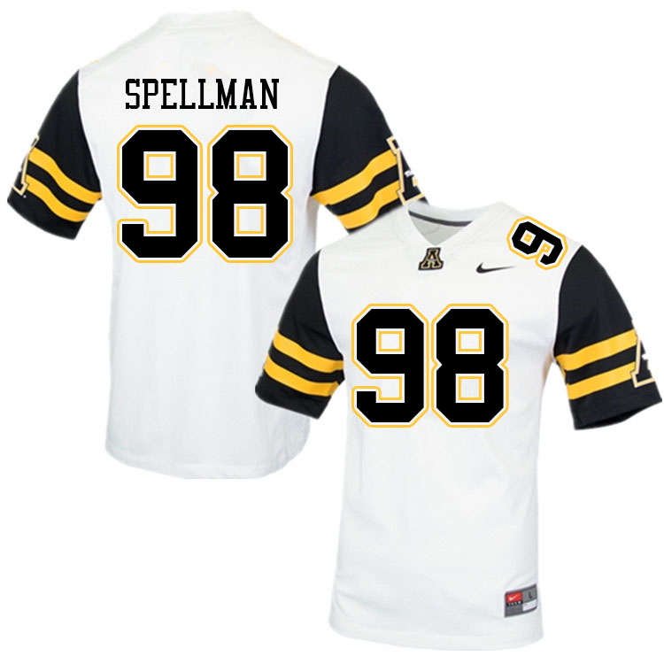 Men #98 Donovan Spellman Appalachian State Mountaineers College Football Jerseys Sale-White